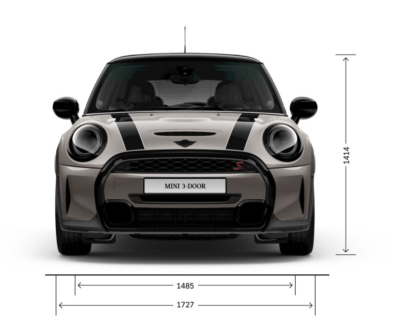 MINI 3 puertas Hatch – vista delantera – dimensiones